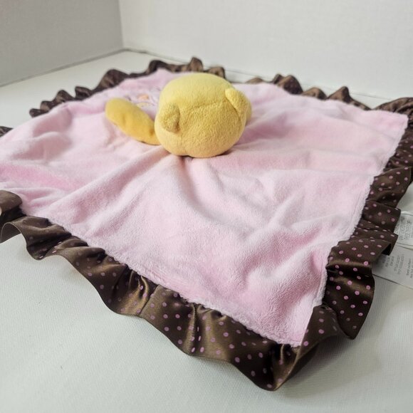 Disney Winnie The Pooh Lovey Rattle Pink Brown Satin Polka Security Blanket Cute - Picture 5 of 15